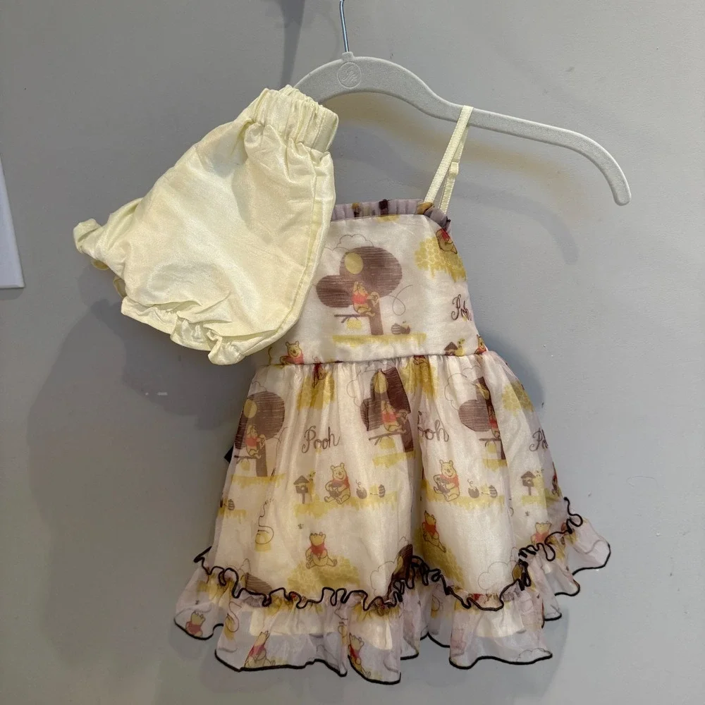 Oh Shana! Winnie the Pooh Dress and Bloomers Set 2T Cream Yellow Back Bow